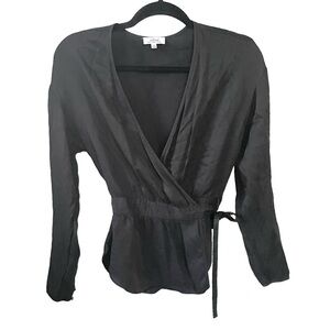 ARITZIA Wilfred Long Sleeve Wrap Blouse Tie Waist Black XS